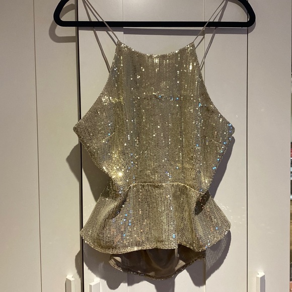 Golden Sequin Peplum Top - Picture 1 of 2
